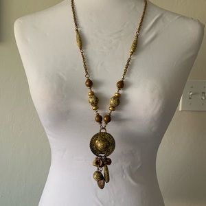 Vintage Boho chic beaded medallion necklace